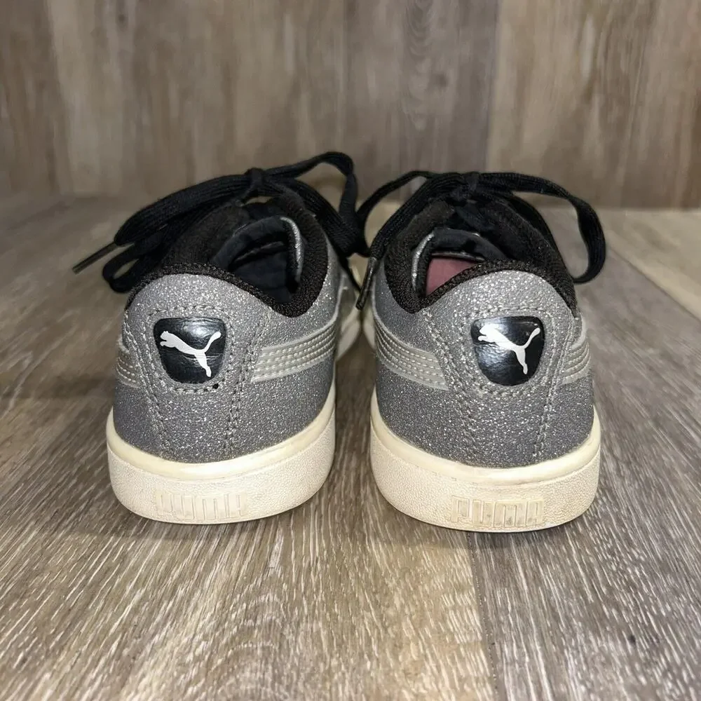 PUMA VIKKY V2 GLITZ Youth US Size 5 Gray Silver Black Sneaker Shoes 370624-01